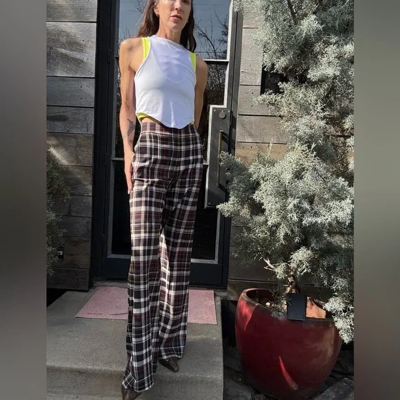 Alice + Olivia Multicolor Plaid Wide Leg Pants